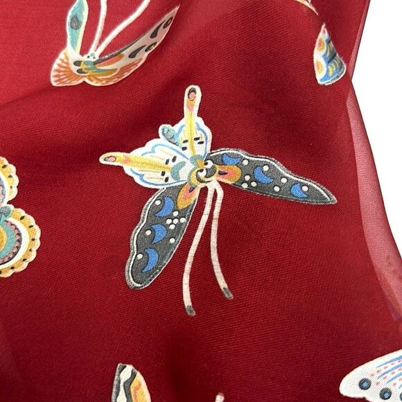 Metropolitan Museum of Art Silk Red Doubled Scarf Butterflies Print Italy - Picture 10 of 12
